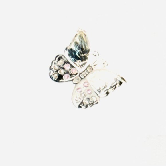 Brand New Sterling Silver 925 Opal & Pink Crystals Butterfly Pendant Charm 4.2g - Picture 2 of 7